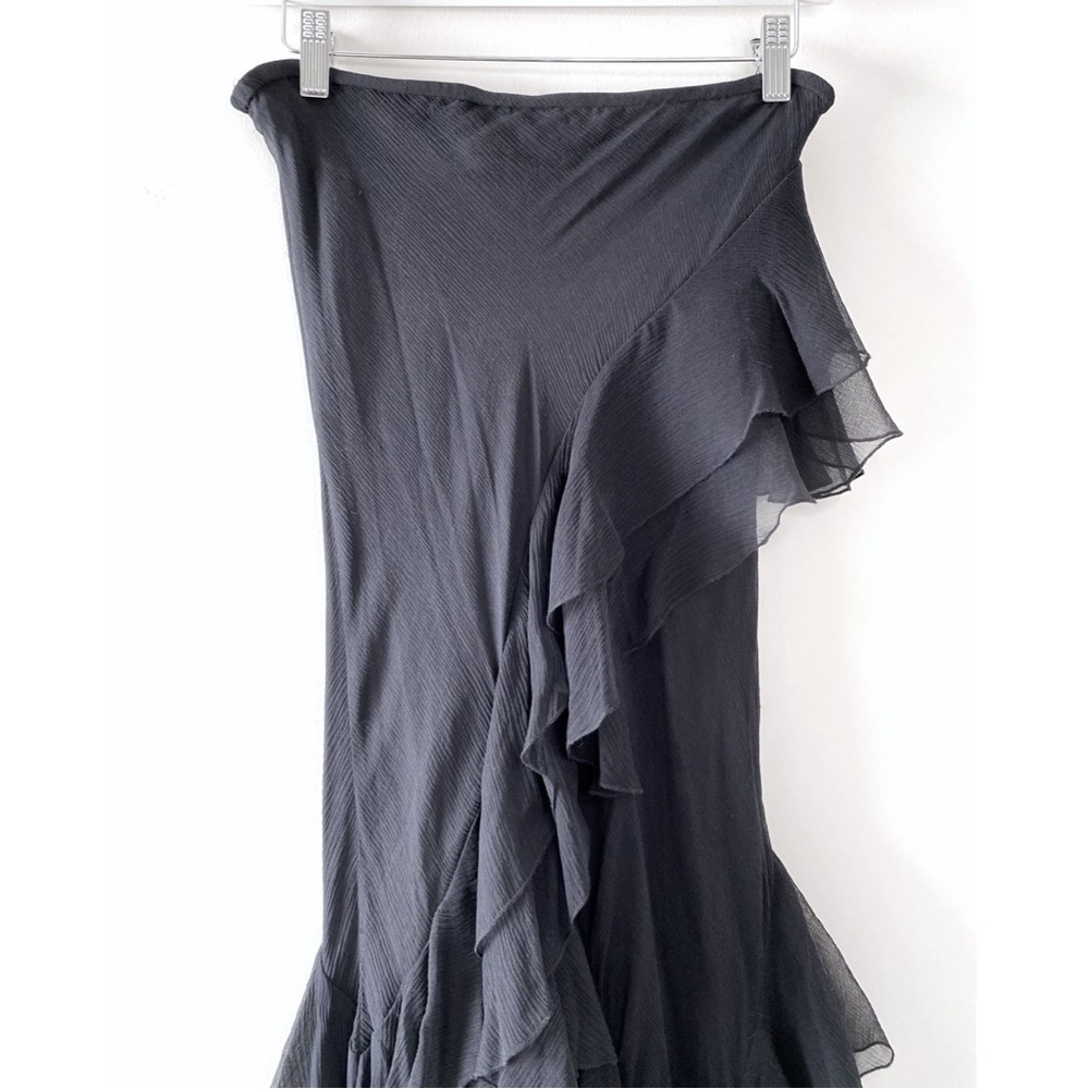 Vintage 100% Silk Strapless Ruffle Beaded Maxi Formal Dress, Black - Size XS - Picture 8 of 11